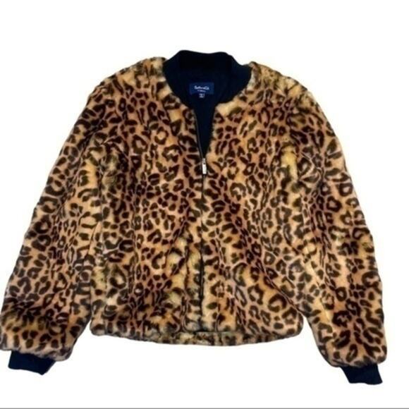 Splendid Faux Fur Jacket Leopard Print full zip cozy mob wives Women’s Size XS - Picture 6 of 15